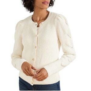 Talbots | Ivory Cable Knit Puff Sleeve Cardigan Size Large
